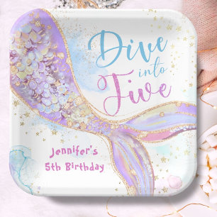 Mermaid 5. Geburtstag Tauchen in fünf Lila Pappteller