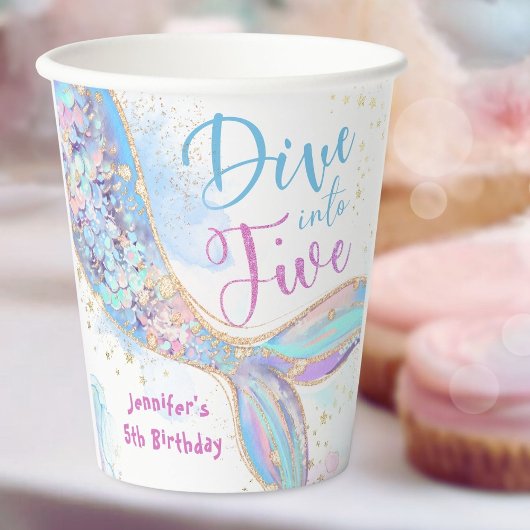 Mermaid 5. Geburtstag tauchen in fünf Papierstuben Pappbecher