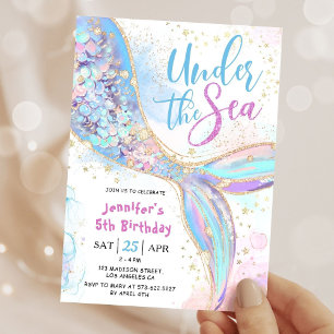 Mermaid 5. Geburtstagsparty Blue Under Sea Einladung