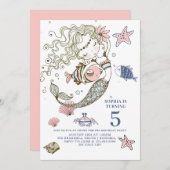 Mermaid 5. Geburtstagsparty Einladung (Vorne/Hinten)