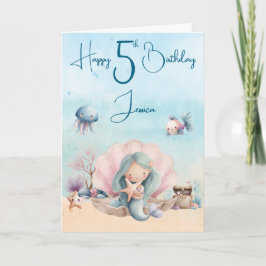 Mermaid 5th Birthday Folded Greeting Card Karte