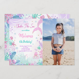 Mermaid 6. Geburtstag Foto Einladung
