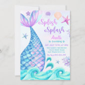 Mermaid 6. Geburtstag Girl Splish Splash Party Einladung (Vorderseite)