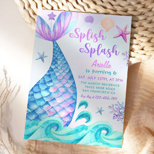 Mermaid 6. Geburtstag Girl Splish Splash Party Einladung