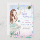 Mermaid 6. Geburtstag Girl Splish Splash Party Einladung (Vorderseite)