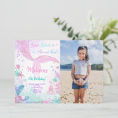 Mermaid 6. Geburtstag Kinder Einladung mit Foto (Stehend Vorderseite)