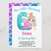 Mermaid 6. Geburtstagsparty Einladung (Vorne/Hinten)