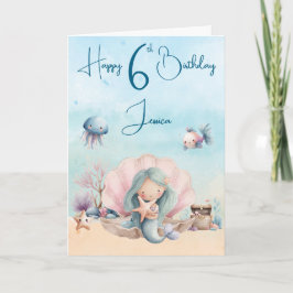 Mermaid 6th Birthday Folded Greeting Card Karte