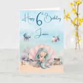 Mermaid 6th Birthday Folded Greeting Card Karte (Gelbe Blume)
