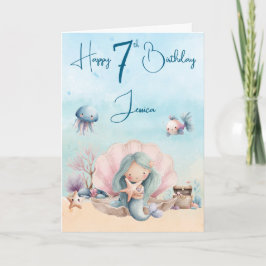 Mermaid 7th Birthday Folded Greeting Card Karte