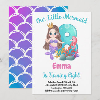 Mermaid 8. Geburtstagsparty Einladung