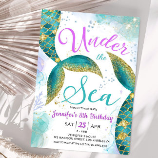 Mermaid 8. Geburtstagsparty Einladung unter dem Me