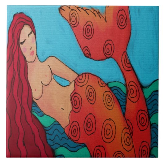 Mermaid Abstrakt Art Keramik Tile Fliese (Vorderseite)
