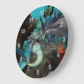 Mermaid and Dolphin Große Wanduhr (Winkel)