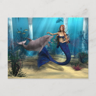 Mermaid and Dolphin Postkarte