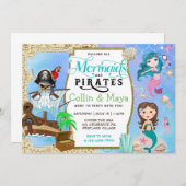 Mermaid and Pirate Birthday, Joint Birthday Einlad Einladung (Vorne/Hinten)