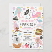 Mermaid And Pirate Sibling Joint Birthday Party Einladung (Vorderseite)