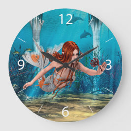 Mermaid and Sea Lily Große Wanduhr