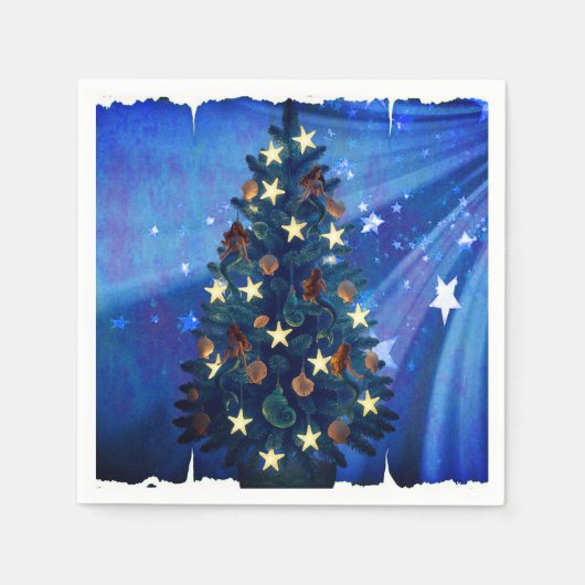 Mermaid and Starfish Christmas Tree Napkins Serviette (Vorderseite)