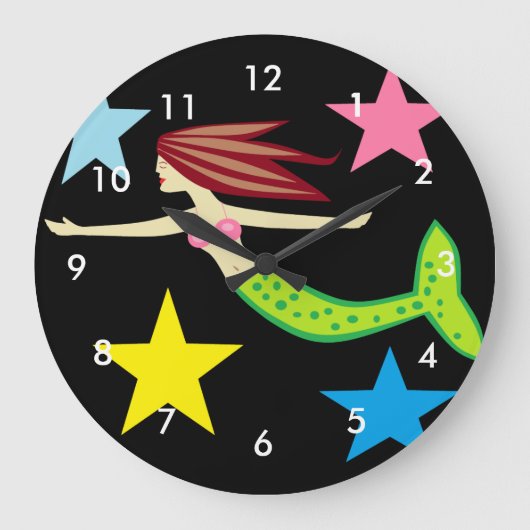 Mermaid And Stars Große Wanduhr (Vorderseite)