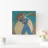Mermaid and Turtle Wall Clock Quadratische Wanduhr (Zuhause)