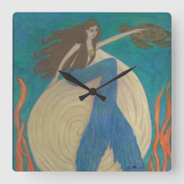 Mermaid and Turtle Wall Clock Quadratische Wanduhr