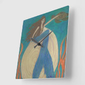 Mermaid and Turtle Wall Clock Quadratische Wanduhr (Winkel)