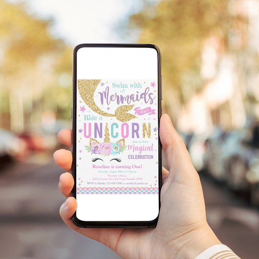 Mermaid and Unicorn Magical Birthday Einladung