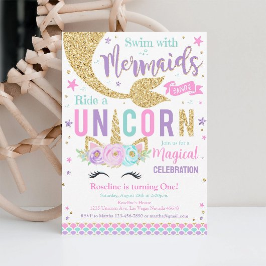 Mermaid and Unicorn Magical Birthday Einladung