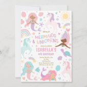 Mermaid and Unicorn Magical Birthday Party Einladung (Vorderseite)