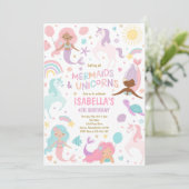 Mermaid and Unicorn Magical Birthday Party Einladung (Stehend Vorderseite)