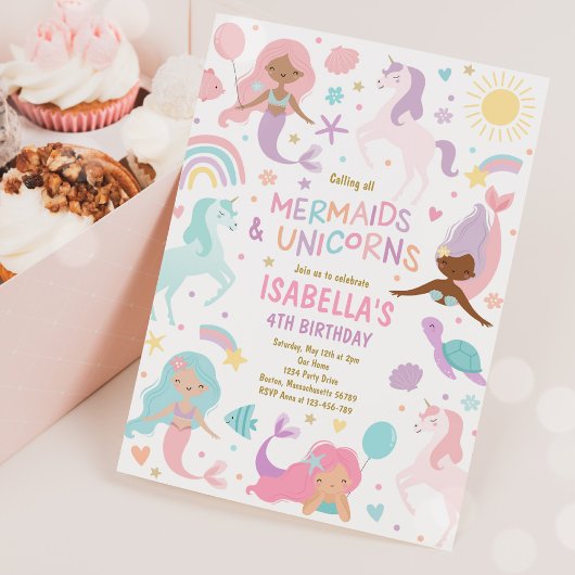 Mermaid and Unicorn Magical Birthday Party Einladung