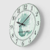 Mermaid Aqua Blue Beach Wood Lake House Große Wanduhr (Winkel)