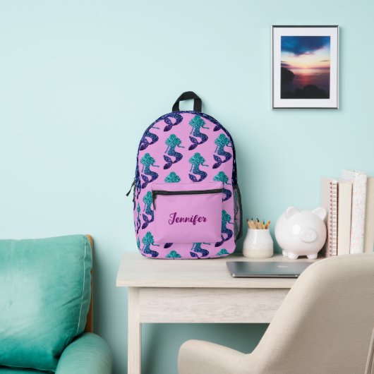 Mermaid Aqua Blue Glitzern individuelle Name Laven Bedruckter Rucksack (InSitu)