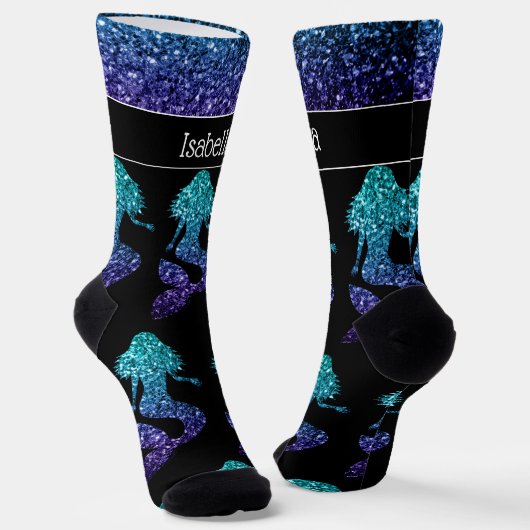 Mermaid aqua blue ombre Glitzern Muster Ihr Name Socken (Gewinkelt)