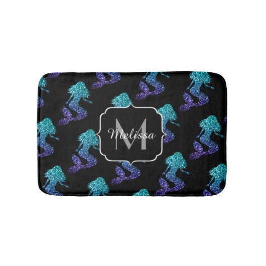 Mermaid aqua blue ombre Glitzern muster Monogram Badematte (Vorderseite)