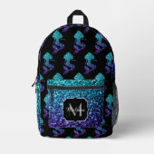Mermaid aqua blue ombre Glitzern muster Monogram Bedruckter Rucksack (Vorderseite)
