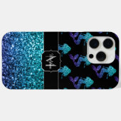 Mermaid aqua blue ombre Glitzern muster Monogram Case-Mate iPhone Hülle (Rückseite (Horizontal))