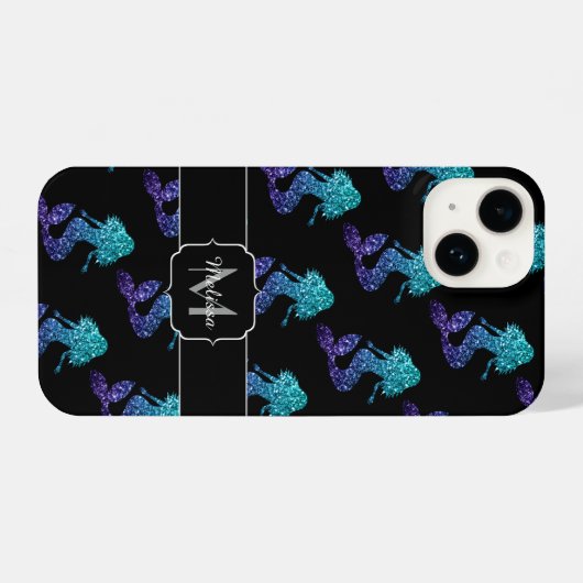 Mermaid aqua blue ombre Glitzern muster Monogram iPhone Hülle (Rückseite (Horizontal))