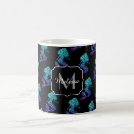 Mermaid aqua blue ombre Glitzern muster Monogram Kaffeetasse
