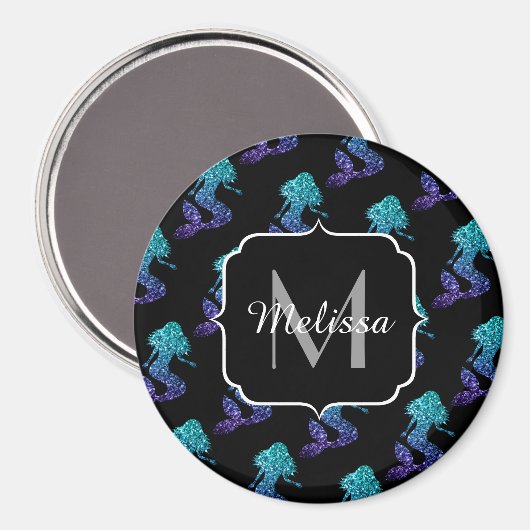 Mermaid aqua blue ombre Glitzern muster Monogram Magnet (Vorderseite/Rückseite)