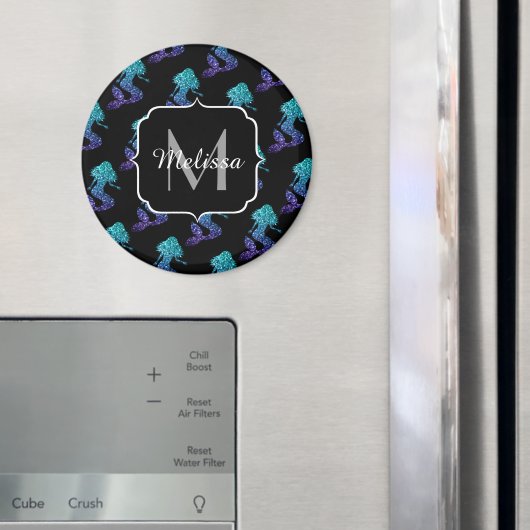 Mermaid aqua blue ombre Glitzern muster Monogram Magnet (In Situ (Kühlschrank))