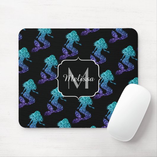 Mermaid aqua blue ombre Glitzern muster Monogram Mousepad (Mit Mouse)