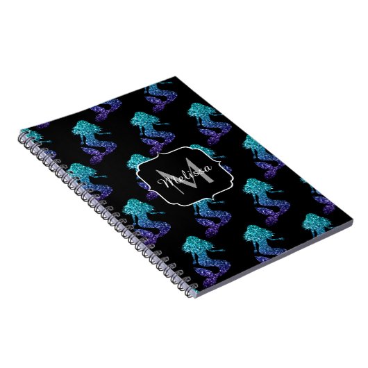 Mermaid aqua blue ombre Glitzern muster Monogram Notizblock (Rechte Seite)