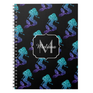 Mermaid aqua blue ombre Glitzern muster Monogram Notizblock
