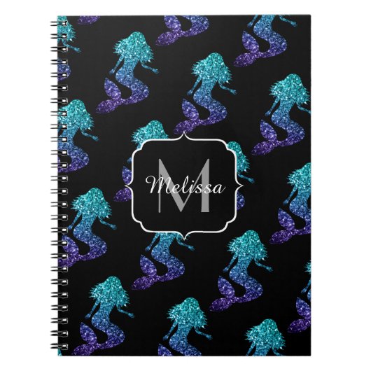 Mermaid aqua blue ombre Glitzern muster Monogram Notizblock (Vorderseite)