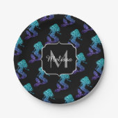 Mermaid aqua blue ombre Glitzern muster Monogram Pappteller (Vorderseite)