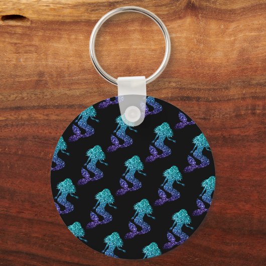 Mermaid aqua blue ombre Glitzern muster Monogram Schlüsselanhänger (Rückseite)