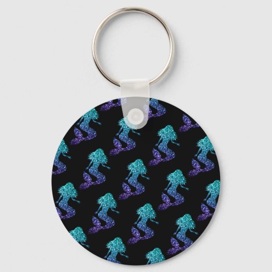 Mermaid aqua blue ombre Glitzern muster Monogram Schlüsselanhänger (Rückseite)