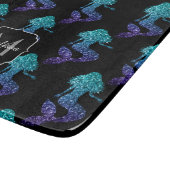 Mermaid aqua blue ombre Glitzern muster Monogram Schneidebrett (Ecke)
